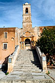 Hania, the Akrotiri peninsula. The Aya Tridha Mon Zangarlo monastery. The high bell-tower (built in 1864) loom over the entrance of the precinct walls.